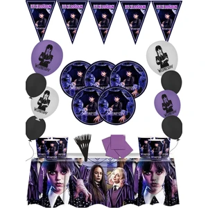 Wednesday Addams  8 Kişilik Doğum Günü Parti Malzemeleri Süsleri Seti