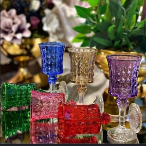 PLT Design El Işi 6'lı Rengarenk Kahve Yanı Bardağı 6 Renkli Kristal Ayaklı Su Bardağı Kahve Yanı Su Bardağı