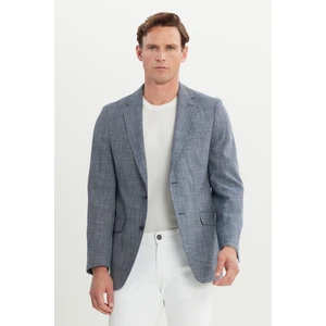 ALTINYILDIZ CLASSICS Erkek Mavi Comfort Fit Rahat Kesim Mono Yaka Desenli Blazer Ceket