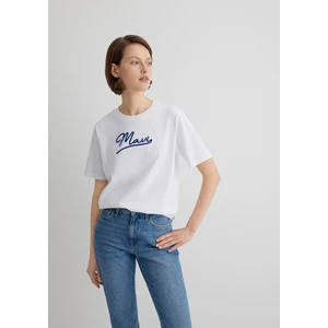 Mavi Nakışlı Beyaz Tişört 1612421-620