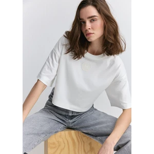 Mavi Patch Logo Baskılı Beyaz Crop Tişört 1612892-70057