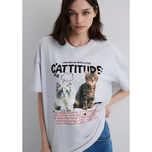 Kedi Baskılı Gri Tişört 1613097-88467