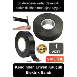 Süper Güçlü 1 Adet Siyah Kauçuk Kendinden Eriyen Bant Elektrik Sızdırmazlık Bandı 5 mt 1.9 cm