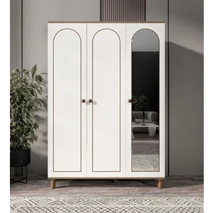 3 Kapaklı 2 Çekmeceli Aynalı Bohem Gardırop, Elbise Dolabı Beyaz