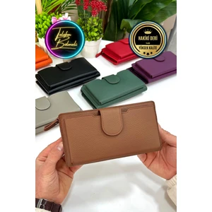 Unisex Açık Kahve Zurich  Hakiki Deri Telefon Bölmeli Cüzdan