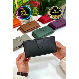 Unisex Siyah Zurich  Hakiki Deri Telefon Bölmeli Cüzdan