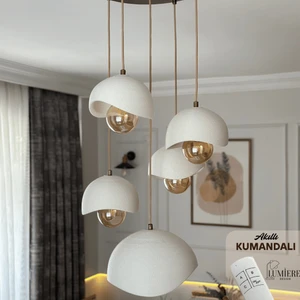 Lumiere Design Kumanda Kontrollü 5’li Beton Görünümlü Sarkıt Avize – Iskandinav & Bohem Tarz, Gün Işığı Ampul Dahil