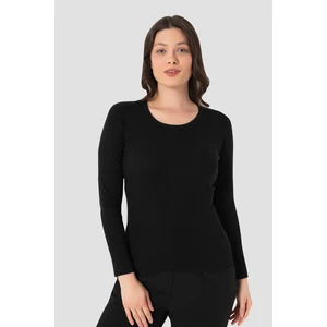 Kadın Siyah Tişört Uzun Kollu Badi Fanila %100 Pamuk Ribana