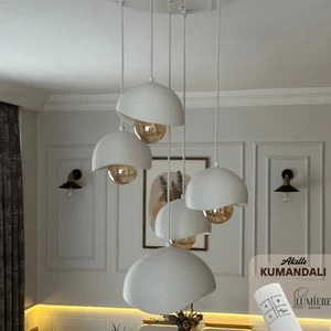 Lumiere Design Kumanda Kontrollü 5’li Beton Görünümlü Sarkıt Avize – Iskandinav & Bohem Tarz, Gün Işığı Ampul Dahil