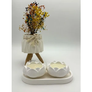 Vanilya Kokulu Dekoratif Tepsili Gül Desenli Mum Seti – Zarif ve Estetik Ambiyans