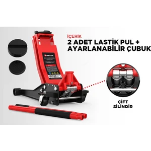 - Hidrolik Araç Krikosu 3 Ton Kapasiteli - Kaldırma Yüksekliği: 75 - 505 Mm. - Çift Kauçuk Yastıklı - Profesyonel Araç Bakım Krikosu - Hidrolik 360° Tekerlekler