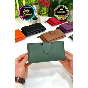 Unisex Haki Yeşil Zurich  Hakiki Deri Telefon Bölmeli Cüzdan