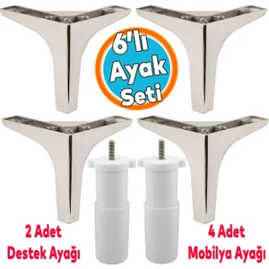 Mobilya Tv Ünitesi Koltuk Kanepe Destek Ayağı 14 cm Krom Baza Ayakları M8 Destek 6'lı Set