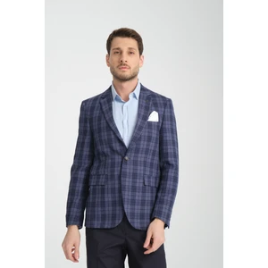 Galileo Erkek Indigo Ekose Mono Yaka Slim Fit Spor Blazer Ceket