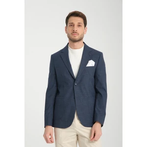 Tadic Erkek Lacivert Desenli Esneyen Kumaş Slim Fit Torba Cepli Yarım Astar 4 Mevsim Blazer Ceket