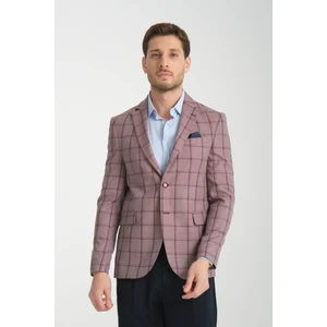 Medardo Erkek Bordo Ekoseli Slim Fit Dar Kesim Mono Yaka Spor Blazer Ceket