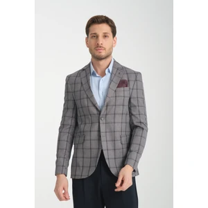 Medardo Erkek Bordo Ekoseli Slim Fit Dar Kesim Mono Yaka Spor Blazer Ceket