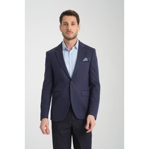 Valente Erkek Açık Lacivert Düz Esnek Örme Kumaş Slim Fit Dar Kesim Mono Yaka Spor Blazer Ceket