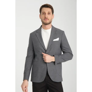 Tadic Erkek Lacivert Desenli Esneyen Kumaş Slim Fit Torba Cepli Yarım Astar 4 Mevsim Blazer Ceket