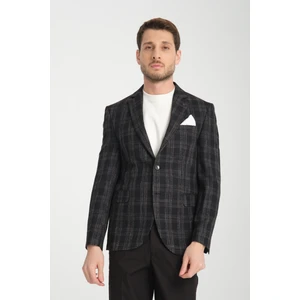 Galileo Erkek Indigo Ekose Mono Yaka Slim Fit Spor Blazer Ceket