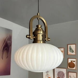 Elegant Beyaz Cam Tekli Avize Delikli Gemici Başlık Retro Sarkıt Lamba Restoran Salon Aydınlatma