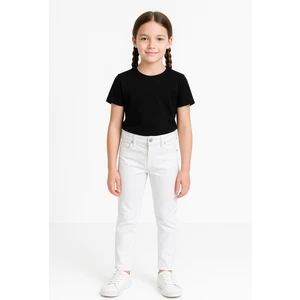 Trend Bebe Butik Beyaz Likralı Beli Ayarlanabilir Lastikli Düğmeli Kız Çocuk Pantolonu, Okul Pantolonu, Beyaz Pantolon,yüksek Bel Skinny Pantolon