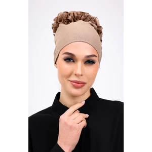 Fırfırlı Vizon Dikişsiz Penye Bone Kadın Tesettür Bağlamalı