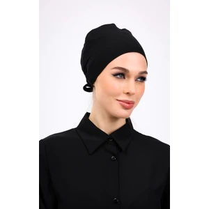 Dikişsiz Siyah Penye Bone Kadın Tesettür Bağlamalı