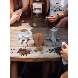 Sevimli Kahve Köşesi 3'lü Biblo Seti - Kahve Çekirdeği - Moka Pot - Bardak - Dekoratif Obje Mutfak
