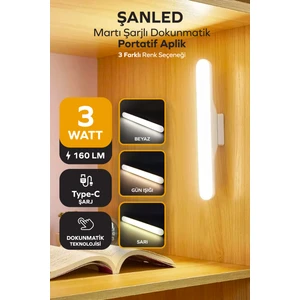 Şarjlı Mıktantıslı Işık Micro USB Kablosuz LED 3 Farklı Işık Martı Aplik -1-2-4- 8-10 Adet