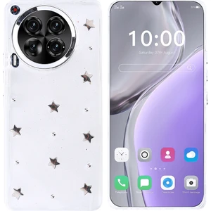 Tecno Camon 30 Kılıf Kabartmalı Desenli Simli Şeffaf A+ Kalite Kapak