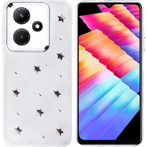 Infinix Hot 30I Kılıf Kabartmalı Desenli Simli Şeffaf A+ Kalite Kapak