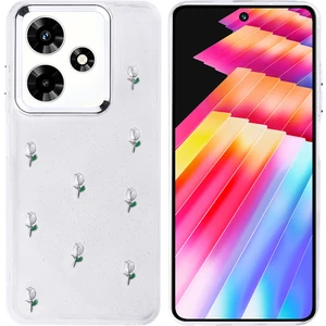 Infinix Hot 30 Kılıf Kabartmalı Desenli Simli Şeffaf A+ Kalite Kapak