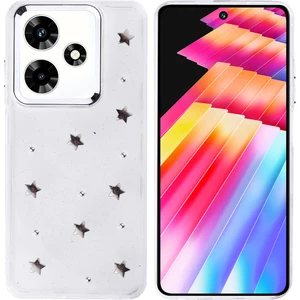 Infinix Hot 30 Kılıf Kabartmalı Desenli Simli Şeffaf A+ Kalite Kapak