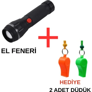 Ledli Pilli El Feneri ve 2 Adet Renkli ipli Deprem Düdüğü Hediye Kamp Deprem Çantası Seti
