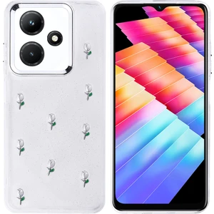 Infinix Hot 30I Kılıf Kabartmalı Desenli Simli Şeffaf A+ Kalite Kapak