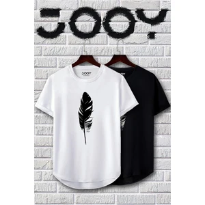 Unisex Siyah Beyaz Oval Kesim Tüy Tasarım Tshirt Ikili Set