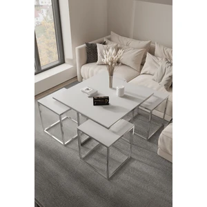Home Plus Mobilya 5'li Orta Sehpa Gümüş Ayak 10mm Glossmax MDF Membran