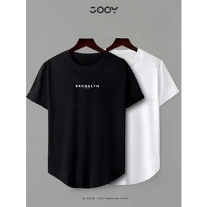 Brooklyn Jc Baskılı Siyah Beyaz Oval Kesim Tshirt 2'li