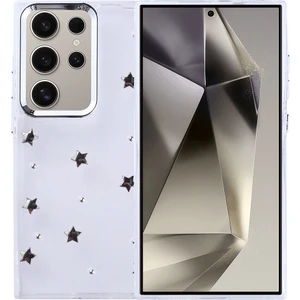Samsung Galaxy S24 Ultra Kılıf Kabartmalı Desenli Simli Şeffaf A+ Kalite Kapak