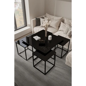 Home Plus Mobilya 4+1 Siyah Ayak Siyah Ayna Orta Sehpa