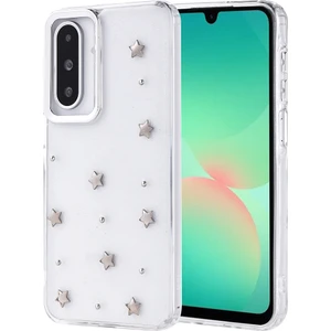 Samsung Galaxy A26 Kılıf Kabartmalı Desenli Simli Şeffaf   Kapak