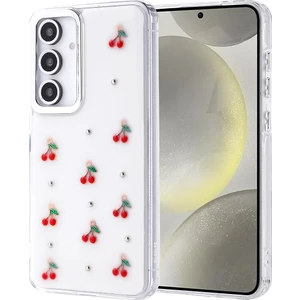 Samsung Galaxy S24 Fe Kılıf Kabartmalı Desenli Simli Şeffaf   Kapak
