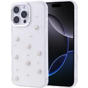 Apple iPhone 16 Pro Max Kılıf Kabartmalı Desenli Simli Şeffaf A+ Kalite Kapak