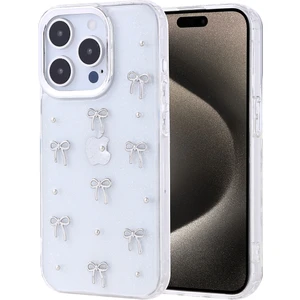 Apple iPhone 15 Pro Kılıf Kabartmalı Desenli Simli Şeffaf A+ Kalite Kapak