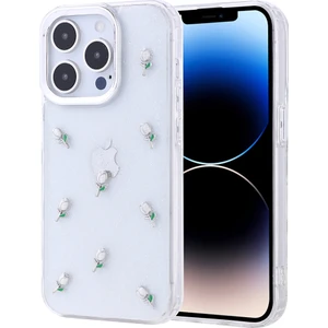 Apple iPhone 14 Pro Kılıf Kabartmalı Desenli Simli Şeffaf A+ Kalite Kapak