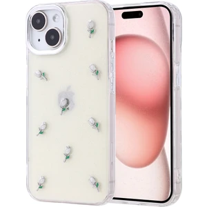 Apple iPhone 15 Kılıf Kabartmalı Desenli Simli Şeffaf A+ Kalite Kapak