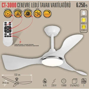 CATA CT-3000 CENEVRE LEDLİ TAVAN VANTİLATÖRÜ BEYAZ