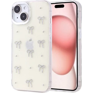 Apple iPhone 15 Kılıf Kabartmalı Desenli Simli Şeffaf A+ Kalite Kapak