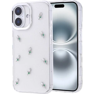 Apple iPhone 16 Plus Kılıf Kabartmalı Desenli Simli Şeffaf A+ Kalite Kapak